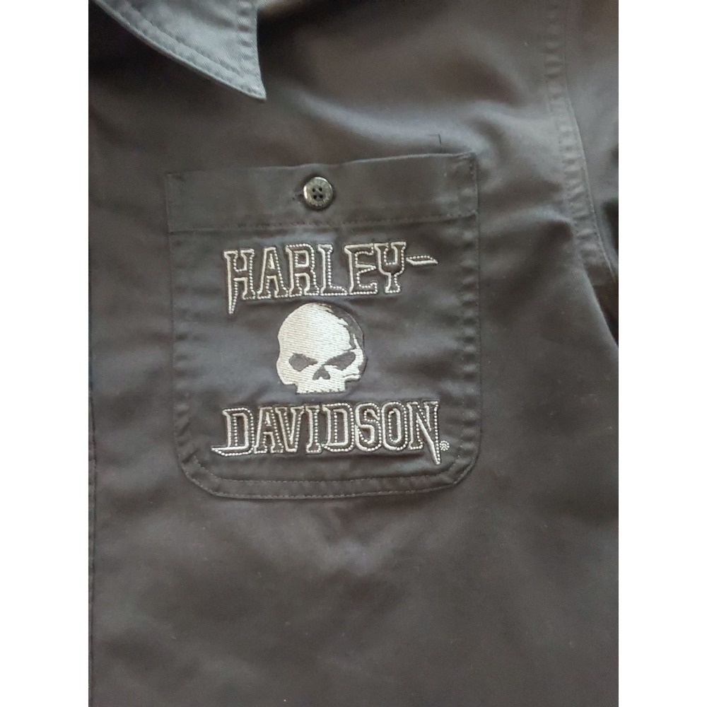 Harley Davidson Skull Button Up Shirt Mens Medium Black Short Sleeve Biker - Picture 13 of 15